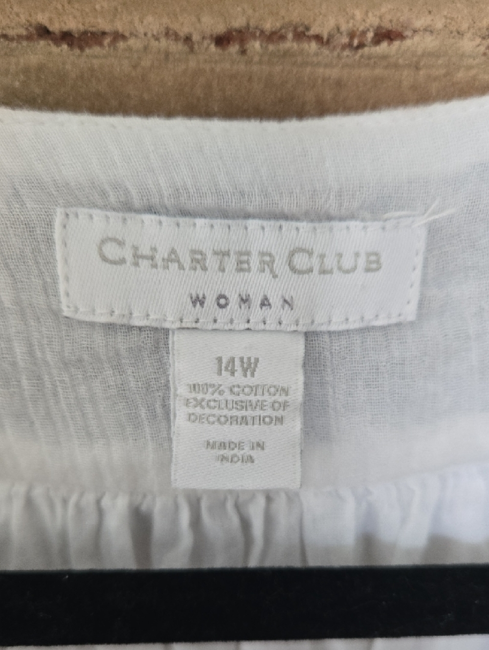 Charter Club White Tunic with Blue Embroidered Yoke - Picture 3 of 8